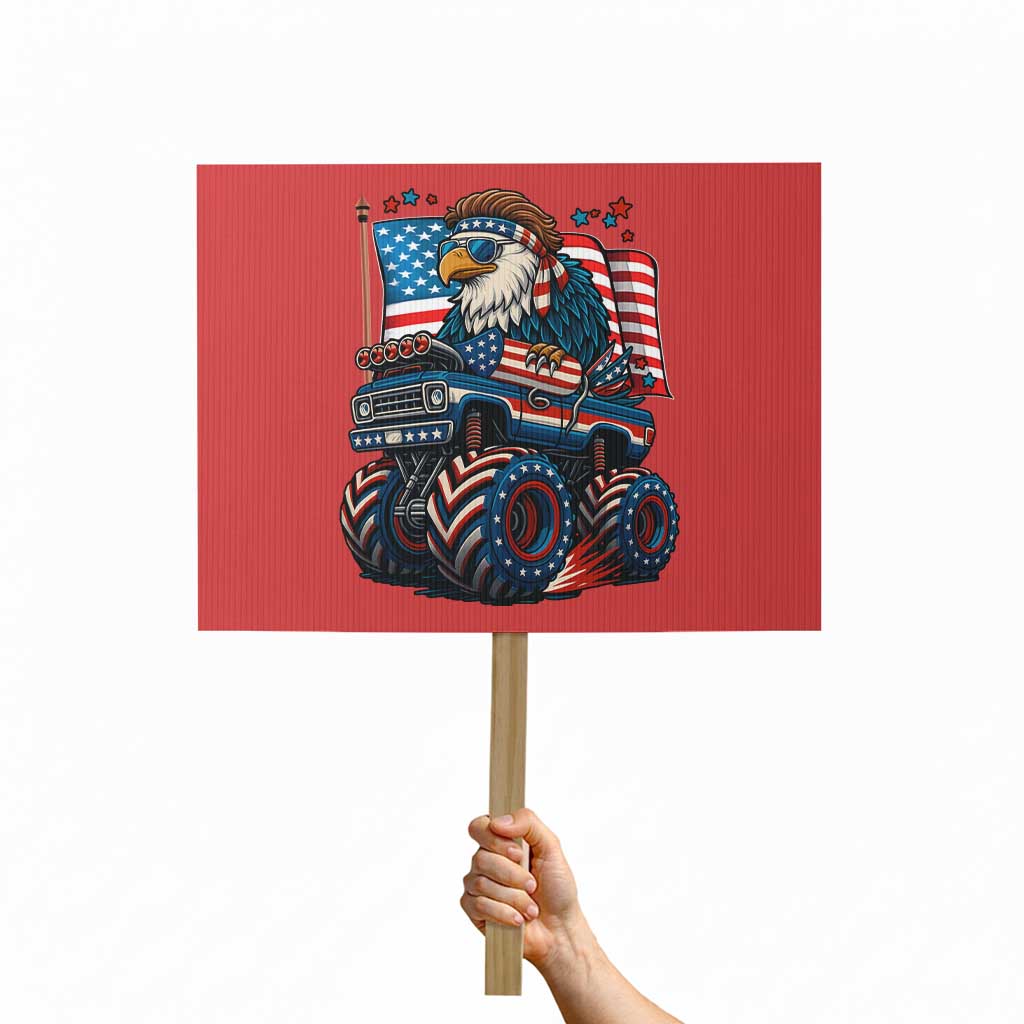 Patriotic Eagle Driving Monster Truck Protest Sign 4th of July USA Flag Freedom - Print Your Wear