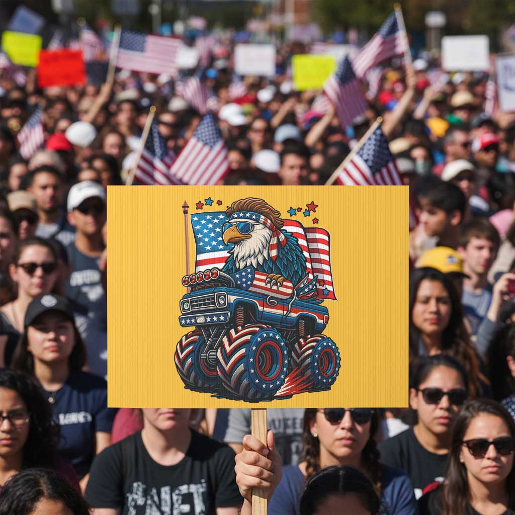 Patriotic Eagle Driving Monster Truck Protest Sign 4th of July USA Flag Freedom TS02 Horizontal 18