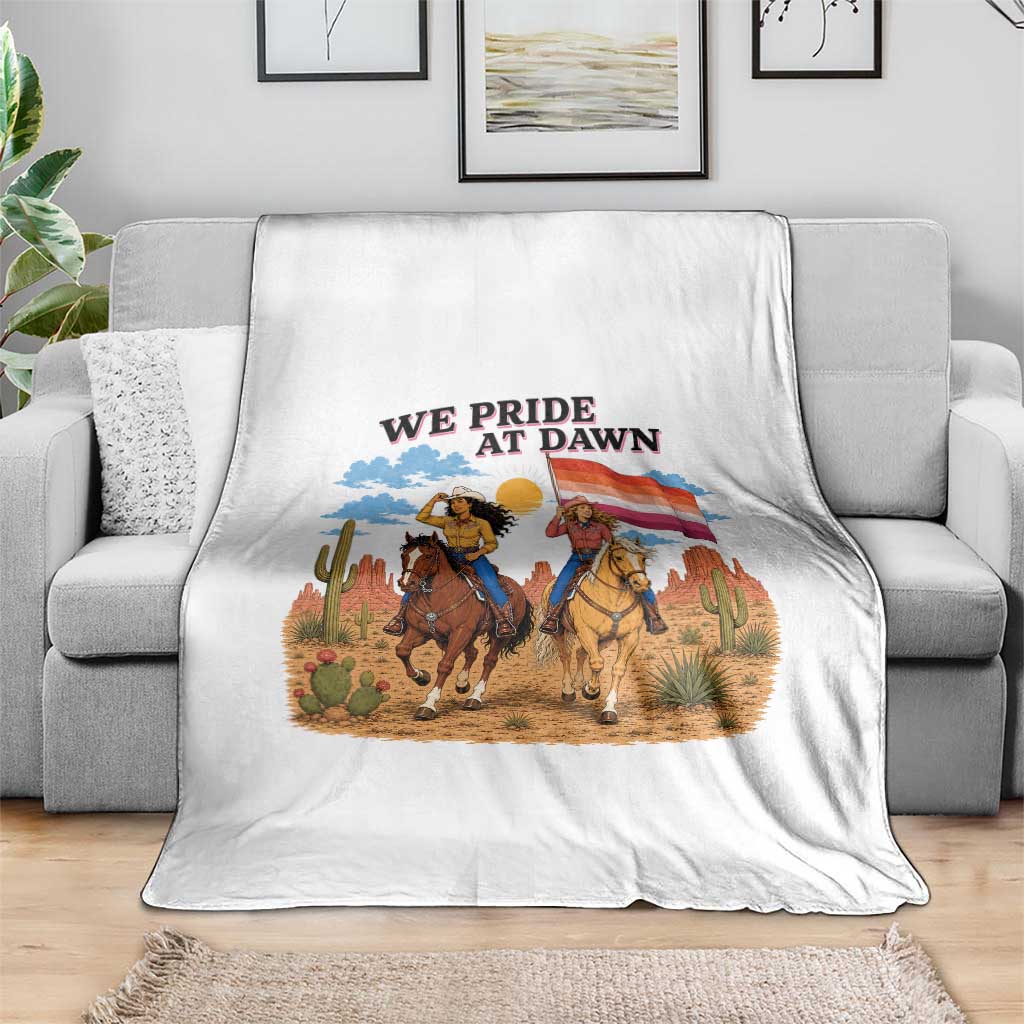 We Pride at Dawn Lesbian Cowgirl Throw Blanket Country Western Retro Graphic Pride Month