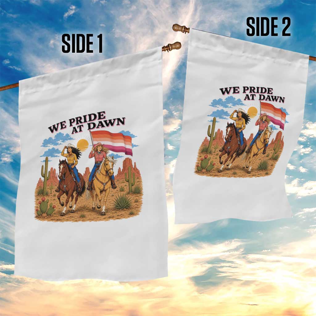 We Pride at Dawn Lesbian Cowgirl Garden Flag Country Western Retro Graphic Pride Month
