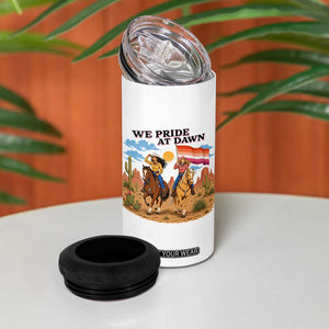We Pride at Dawn Lesbian Cowgirl 4 in 1 Can Cooler Tumbler Country Western Retro Graphic Pride Month TS02 Print Your Wear