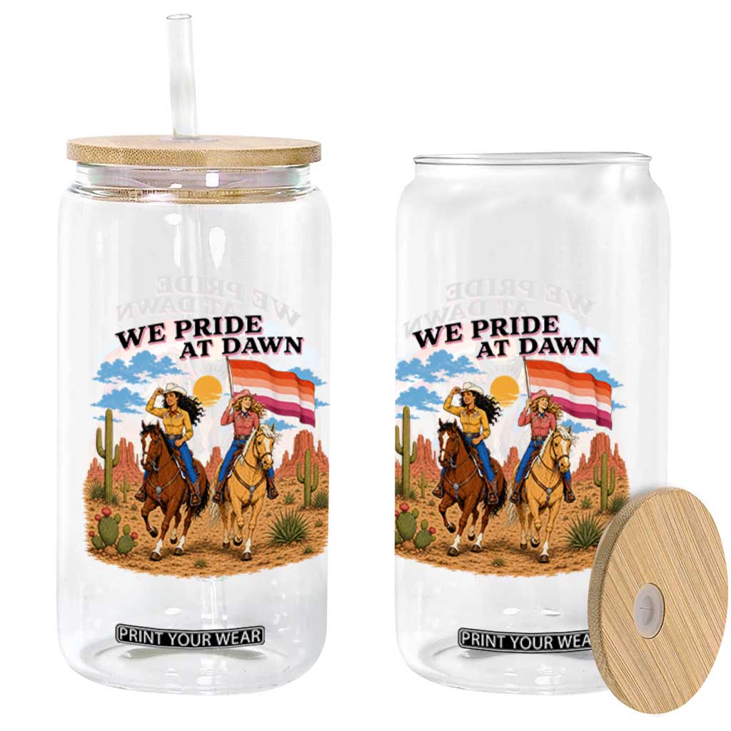We Pride at Dawn Lesbian Cowgirl Glass Can Country Western Retro Graphic Pride Month