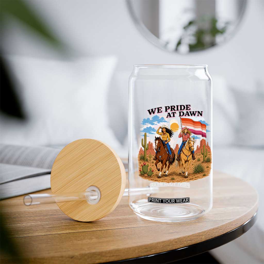 We Pride at Dawn Lesbian Cowgirl Glass Can Country Western Retro Graphic Pride Month