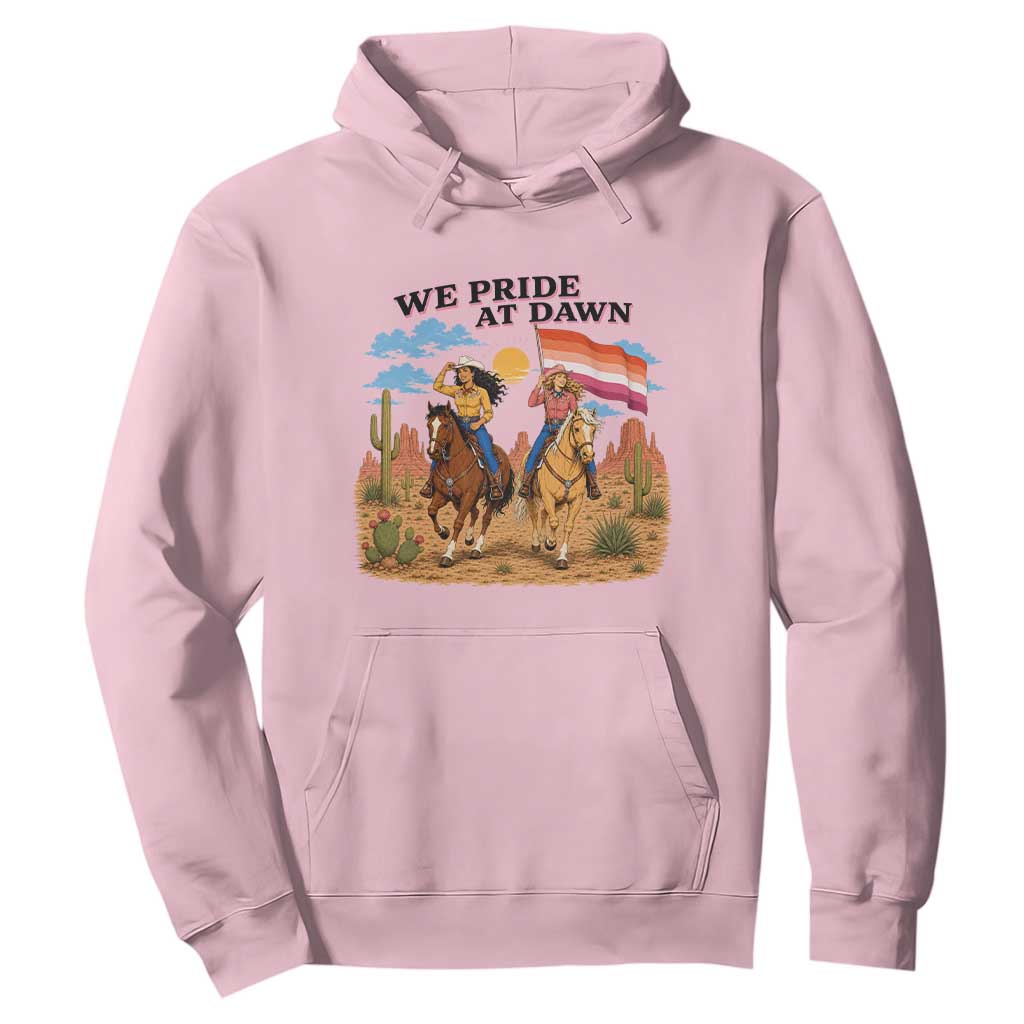 We Pride at Dawn Lesbian Cowgirl Hoodie Country Western Retro Graphic Pride Month