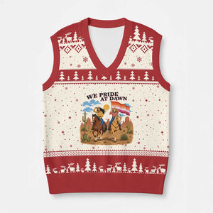 We Pride at Dawn Lesbian Cowgirl V-Neck Knit Sweater Vest Country Western Retro Graphic Pride Month