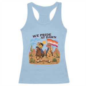 We Pride at Dawn Lesbian Cowgirl Racerback Tank Top Country Western Retro Graphic Pride Month