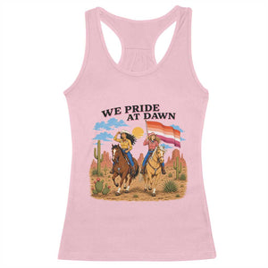 We Pride at Dawn Lesbian Cowgirl Racerback Tank Top Country Western Retro Graphic Pride Month