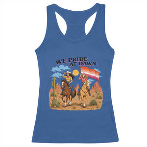 We Pride at Dawn Lesbian Cowgirl Racerback Tank Top Country Western Retro Graphic Pride Month