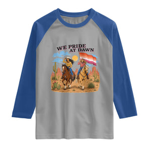 We Pride at Dawn Lesbian Cowgirl Raglan Shirt Country Western Retro Graphic Pride Month