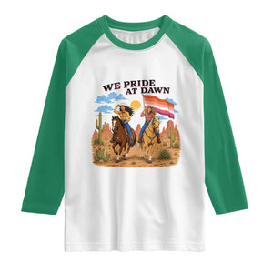 We Pride at Dawn Lesbian Cowgirl Raglan Shirt Country Western Retro Graphic Pride Month