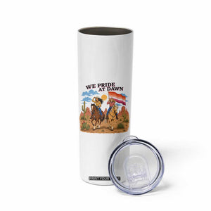 We Pride at Dawn Lesbian Cowgirl Skinny Tumbler Country Western Retro Graphic Pride Month TS02 Print Your Wear