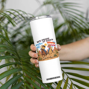 We Pride at Dawn Lesbian Cowgirl Skinny Tumbler Country Western Retro Graphic Pride Month TS02 Print Your Wear
