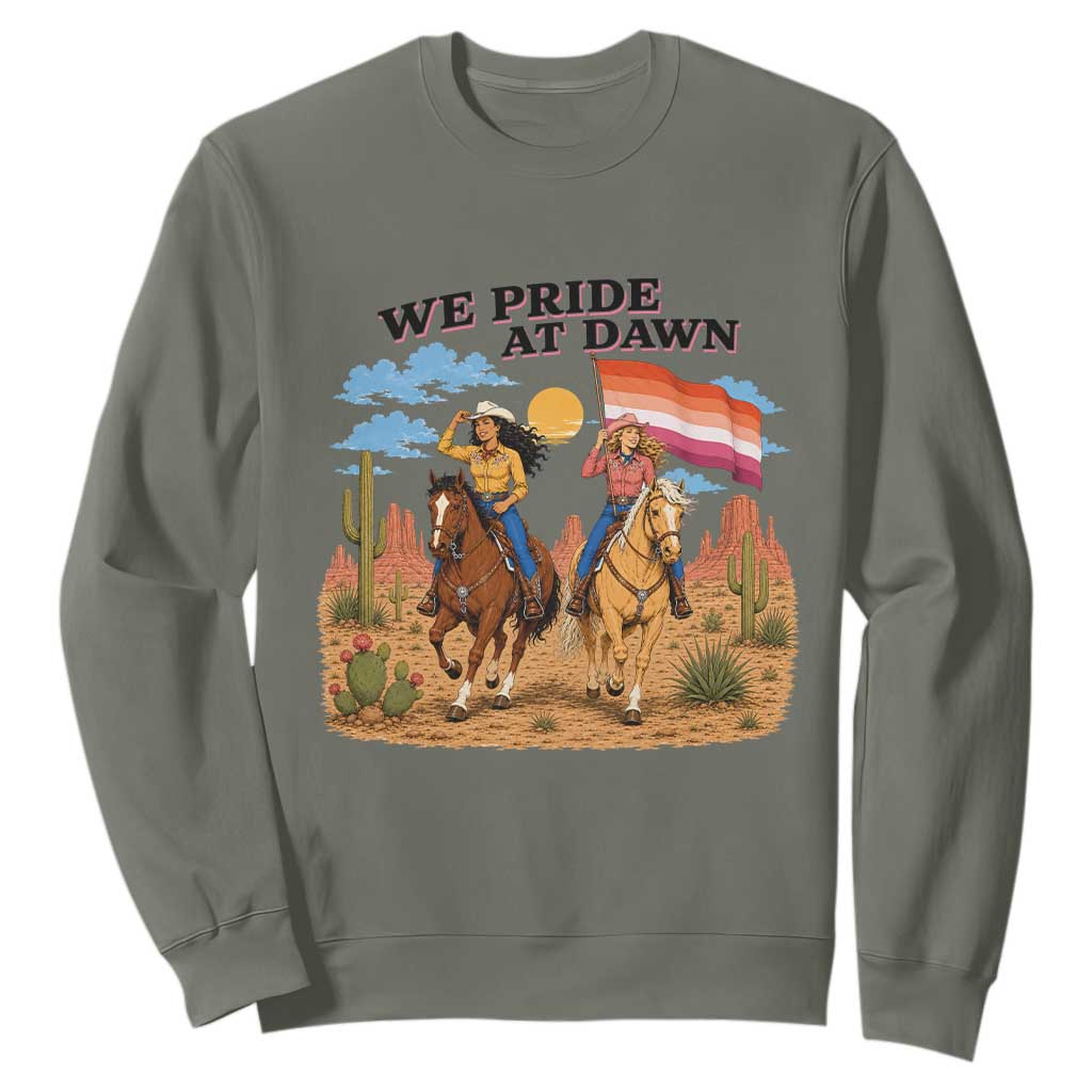 We Pride at Dawn Lesbian Cowgirl Sweatshirt Country Western Retro Graphic Pride Month