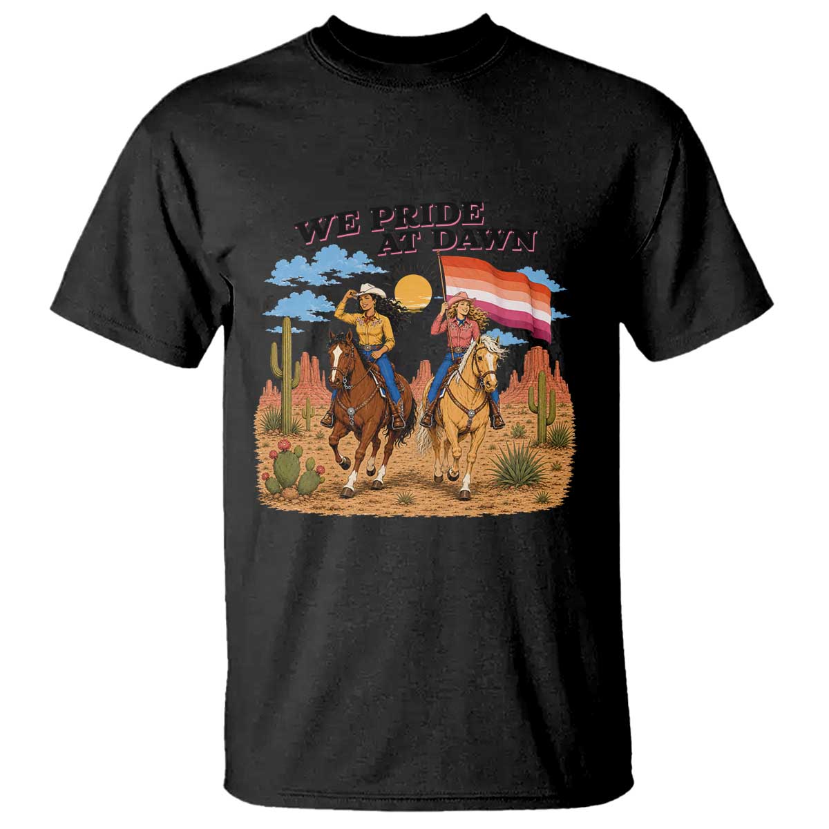 We Pride at Dawn Lesbian Cowgirl T Shirt Country Western Retro Graphic Pride Month