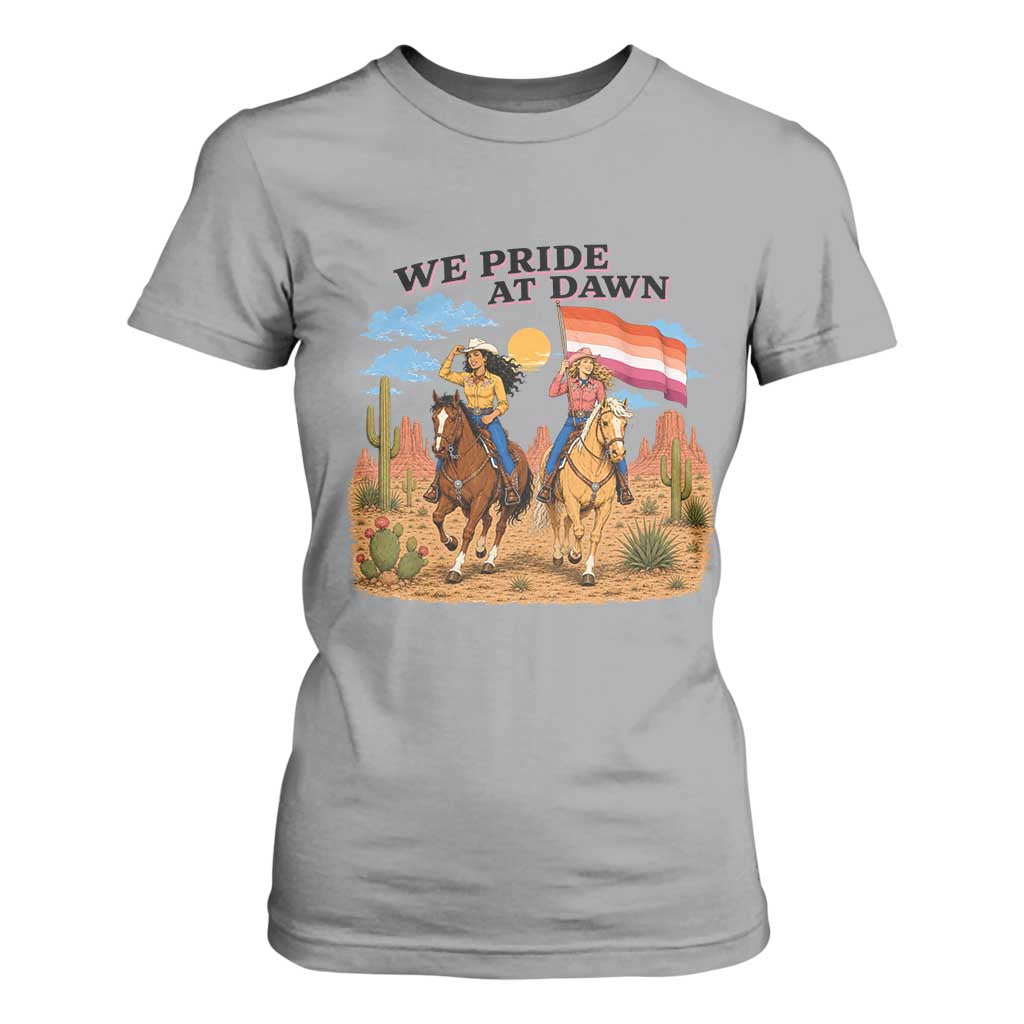 We Pride at Dawn Lesbian Cowgirl T Shirt For Women Country Western Retro Graphic Pride Month