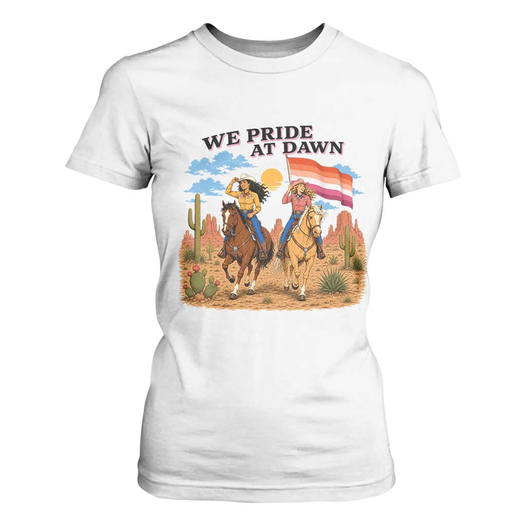 We Pride at Dawn Lesbian Cowgirl T Shirt For Women Country Western Retro Graphic Pride Month