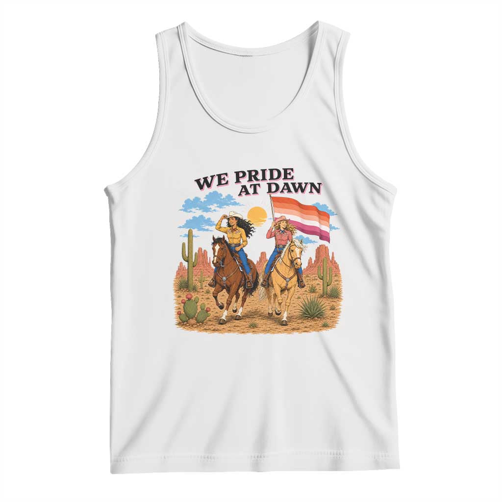 We Pride at Dawn Lesbian Cowgirl Tank Top Country Western Retro Graphic Pride Month