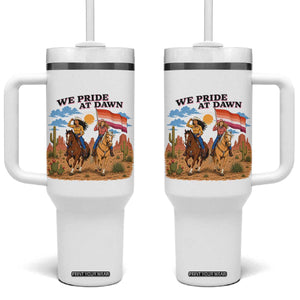 We Pride at Dawn Lesbian Cowgirl Tumbler With Handle Country Western Retro Graphic Pride Month