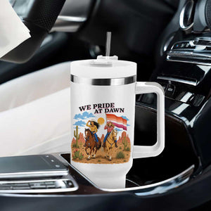 We Pride at Dawn Lesbian Cowgirl Tumbler With Handle Country Western Retro Graphic Pride Month