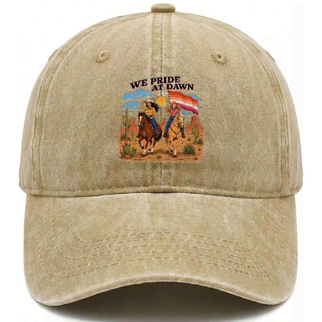 We Pride at Dawn Lesbian Cowgirl Washed Cotton Baseball Cap Country Western Retro Graphic Pride Month