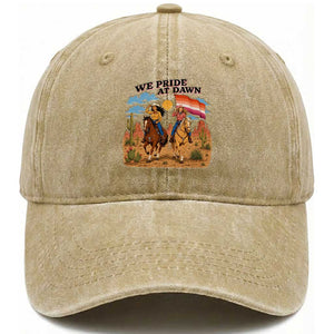 We Pride at Dawn Lesbian Cowgirl Washed Cotton Baseball Cap Country Western Retro Graphic Pride Month