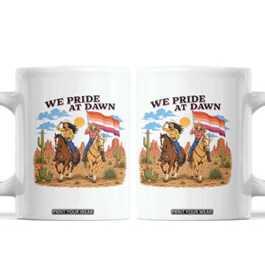 We Pride at Dawn Lesbian Cowgirl Coffee Mug Country Western Retro Graphic Pride Month