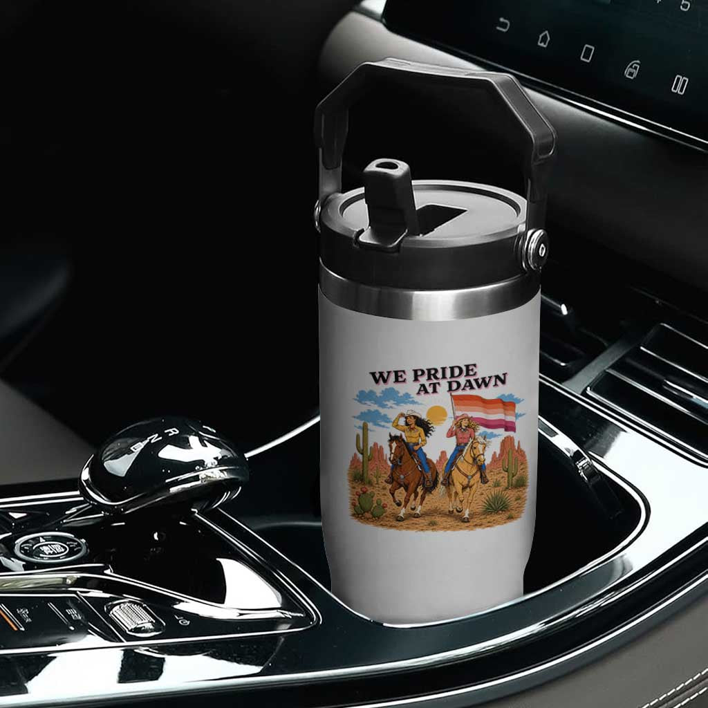 We Pride at Dawn Lesbian Cowgirl Flip Straw Tumbler Country Western Retro Graphic Pride Month