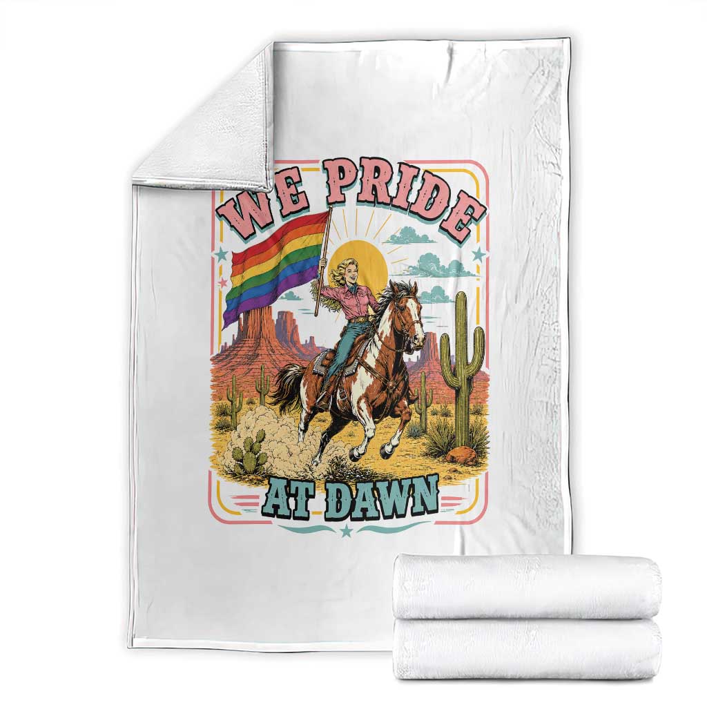 We Pride at Dawn Retro Rainbow Cowgirl Throw Blanket Pride Month Country Western Vibes