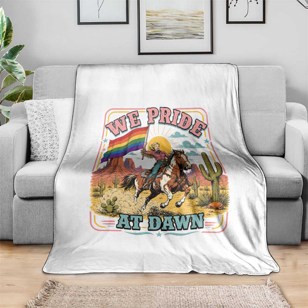 We Pride at Dawn Retro Rainbow Cowgirl Throw Blanket Pride Month Country Western Vibes