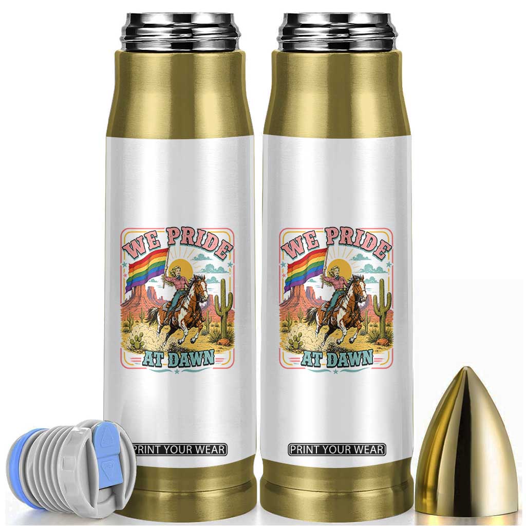 We Pride at Dawn Retro Rainbow Cowgirl Bullet Tumbler Pride Month Country Western Vibes TS02 White Print Your Wear