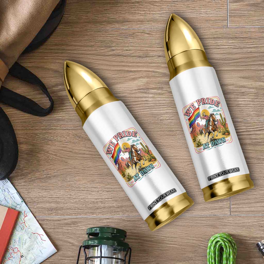We Pride at Dawn Retro Rainbow Cowgirl Bullet Tumbler Pride Month Country Western Vibes TS02 Print Your Wear