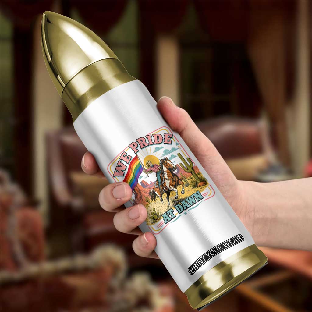We Pride at Dawn Retro Rainbow Cowgirl Bullet Tumbler Pride Month Country Western Vibes TS02 Print Your Wear