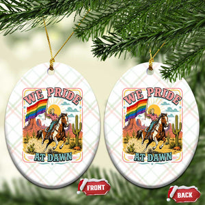 We Pride at Dawn Retro Rainbow Cowgirl Ceramic Ornament Pride Month Country Western Vibes