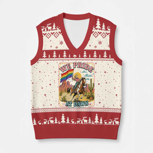 We Pride at Dawn Retro Rainbow Cowgirl V-Neck Knit Sweater Vest Pride Month Country Western Vibes
