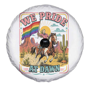We Pride at Dawn Retro Rainbow Cowgirl Spare Tire Cover Pride Month Country Western Vibes