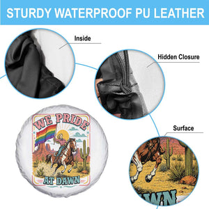 We Pride at Dawn Retro Rainbow Cowgirl Spare Tire Cover Pride Month Country Western Vibes