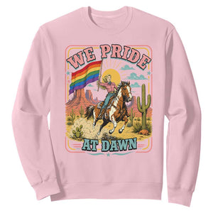 We Pride at Dawn Retro Rainbow Cowgirl Sweatshirt Pride Month Country Western Vibes