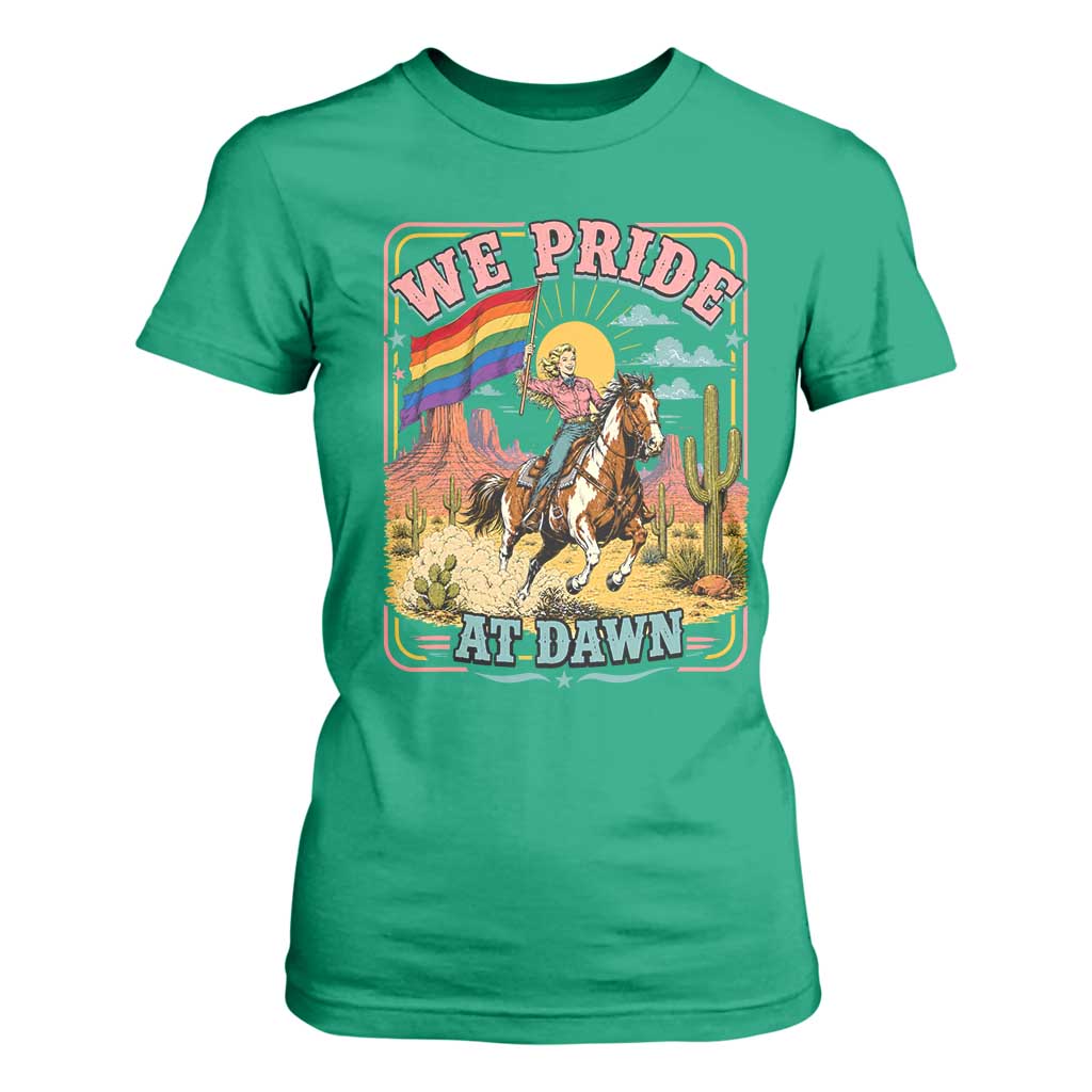 We Pride at Dawn Retro Rainbow Cowgirl T Shirt For Women Pride Month Country Western Vibes