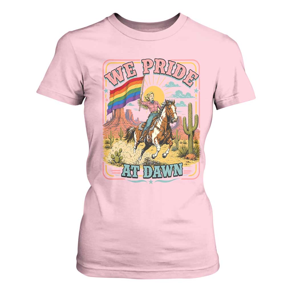 We Pride at Dawn Retro Rainbow Cowgirl T Shirt For Women Pride Month Country Western Vibes