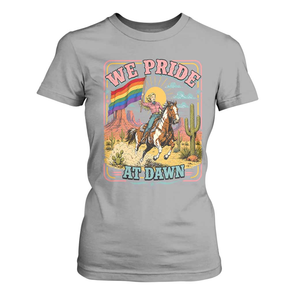 We Pride at Dawn Retro Rainbow Cowgirl T Shirt For Women Pride Month Country Western Vibes