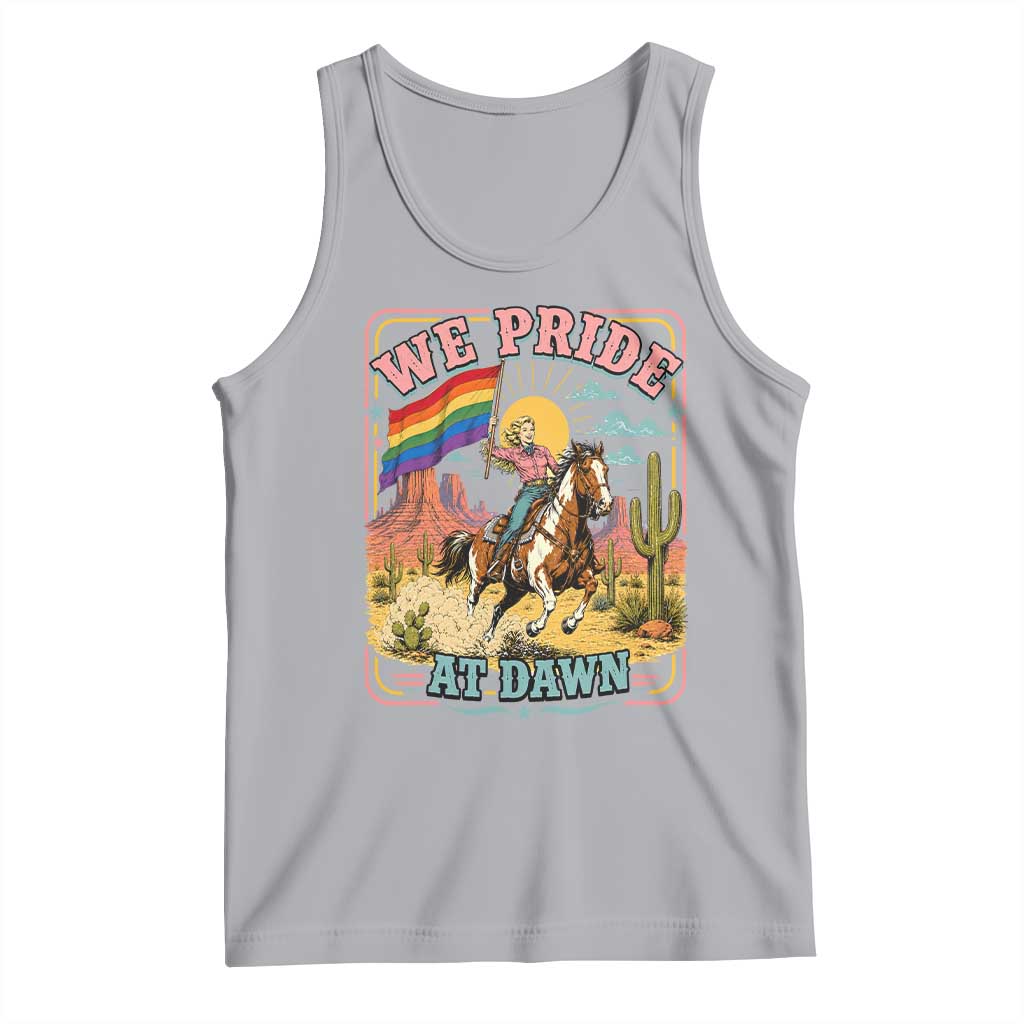 We Pride at Dawn Retro Rainbow Cowgirl Tank Top Pride Month Country Western Vibes