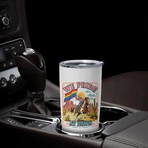 We Pride at Dawn Retro Rainbow Cowgirl Tumbler Cup Pride Month Country Western Vibes