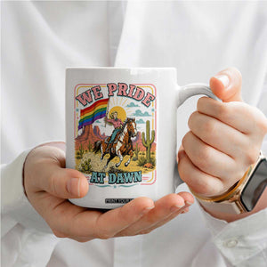 We Pride at Dawn Retro Rainbow Cowgirl Coffee Mug Pride Month Country Western Vibes
