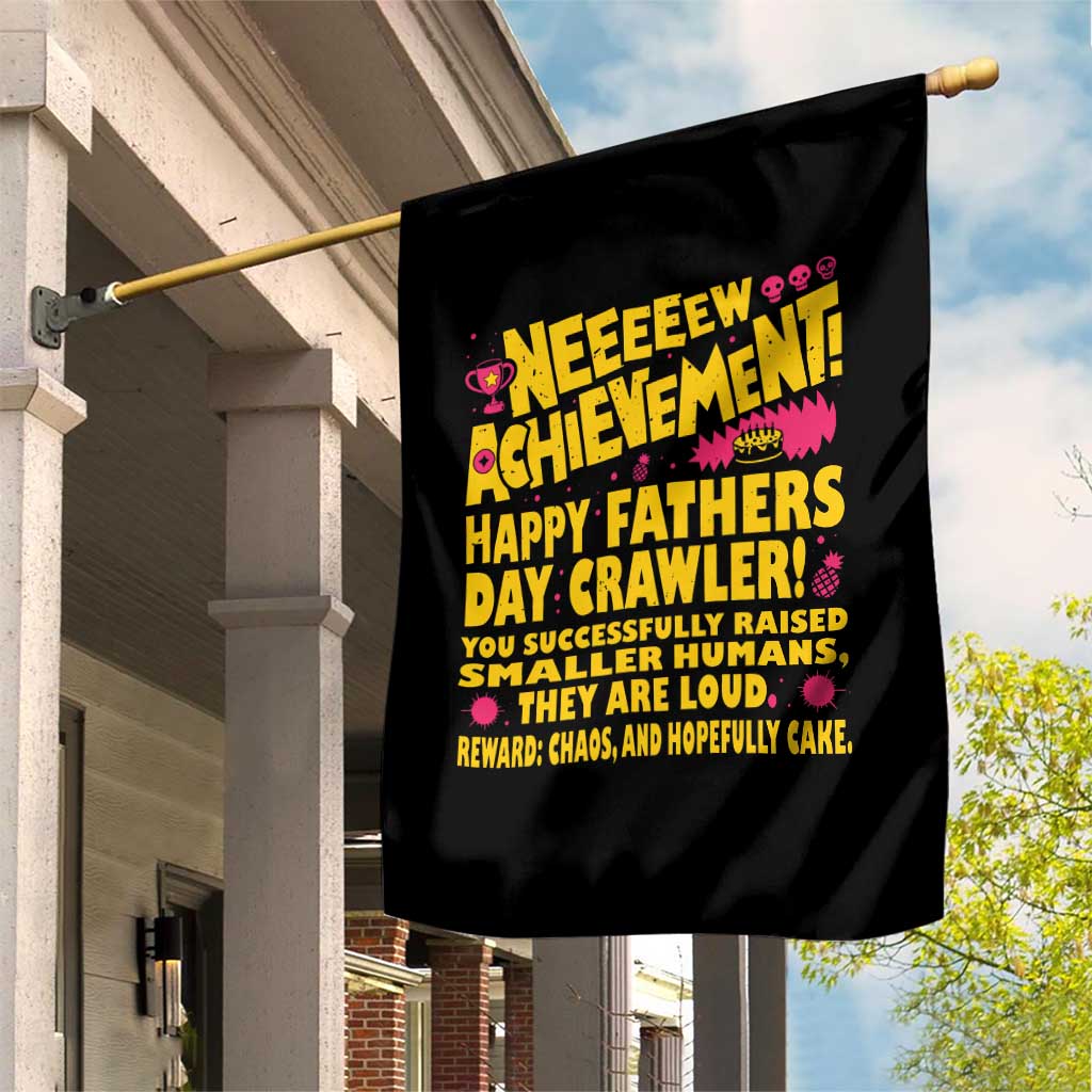 New Achievement Happy Fathers Day Crawler Garden Flag Funny Gamer Dad LitRPG Gaming Milestone