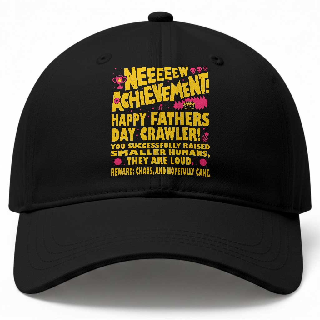 New Achievement Happy Fathers Day Crawler Baseball Cap Funny Gamer Dad LitRPG Gaming Milestone