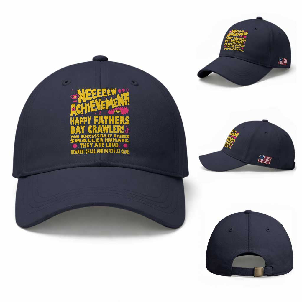 New Achievement Happy Fathers Day Crawler Baseball Cap Funny Gamer Dad LitRPG Gaming Milestone