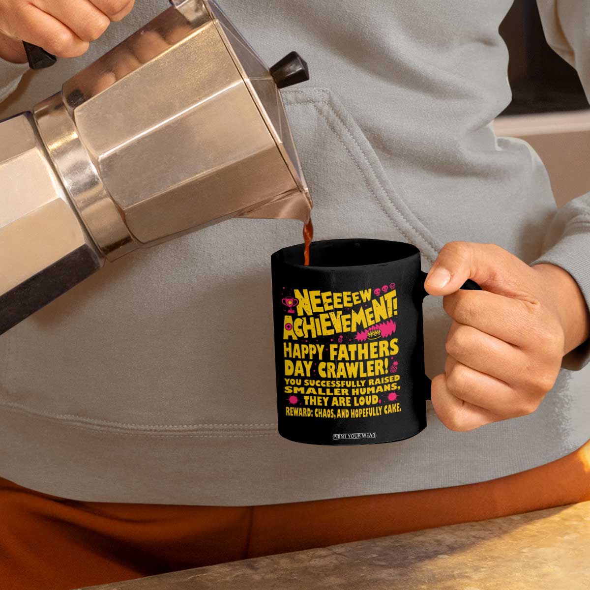New Achievement Happy Fathers Day Crawler Coffee Mug Funny Gamer Dad LitRPG Gaming Milestone