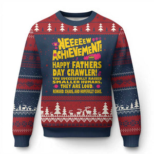 New Achievement Happy Fathers Day Crawler Ugly Christmas Sweater Funny Gamer Dad LitRPG Gaming Milestone