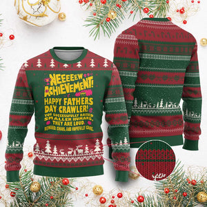 New Achievement Happy Fathers Day Crawler Ugly Christmas Sweater Funny Gamer Dad LitRPG Gaming Milestone