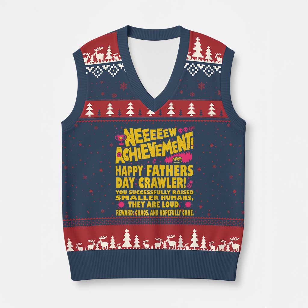 New Achievement Happy Fathers Day Crawler V-Neck Knit Sweater Vest Funny Gamer Dad LitRPG Gaming Milestone TS02 Navy Red Print Your Wear